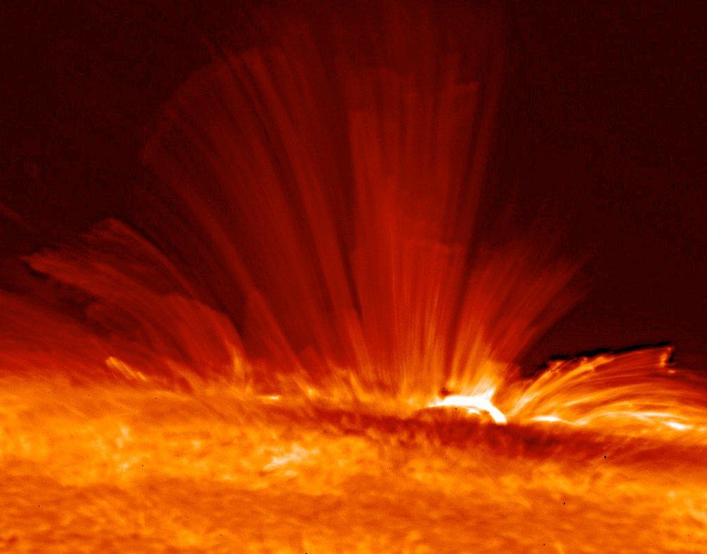 太陽表面で発生した、超高温で帯電したガスの流れ込み